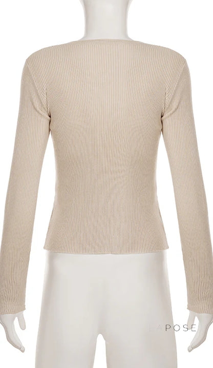 Karaline Ribbed Knit V-Neck Top