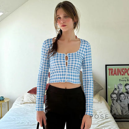 Karena Plaid Button-Up Crop Top