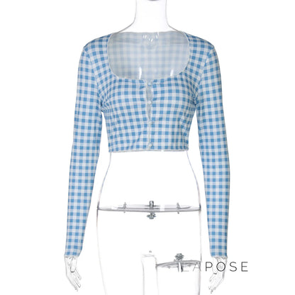 Karena Plaid Button-Up Crop Top