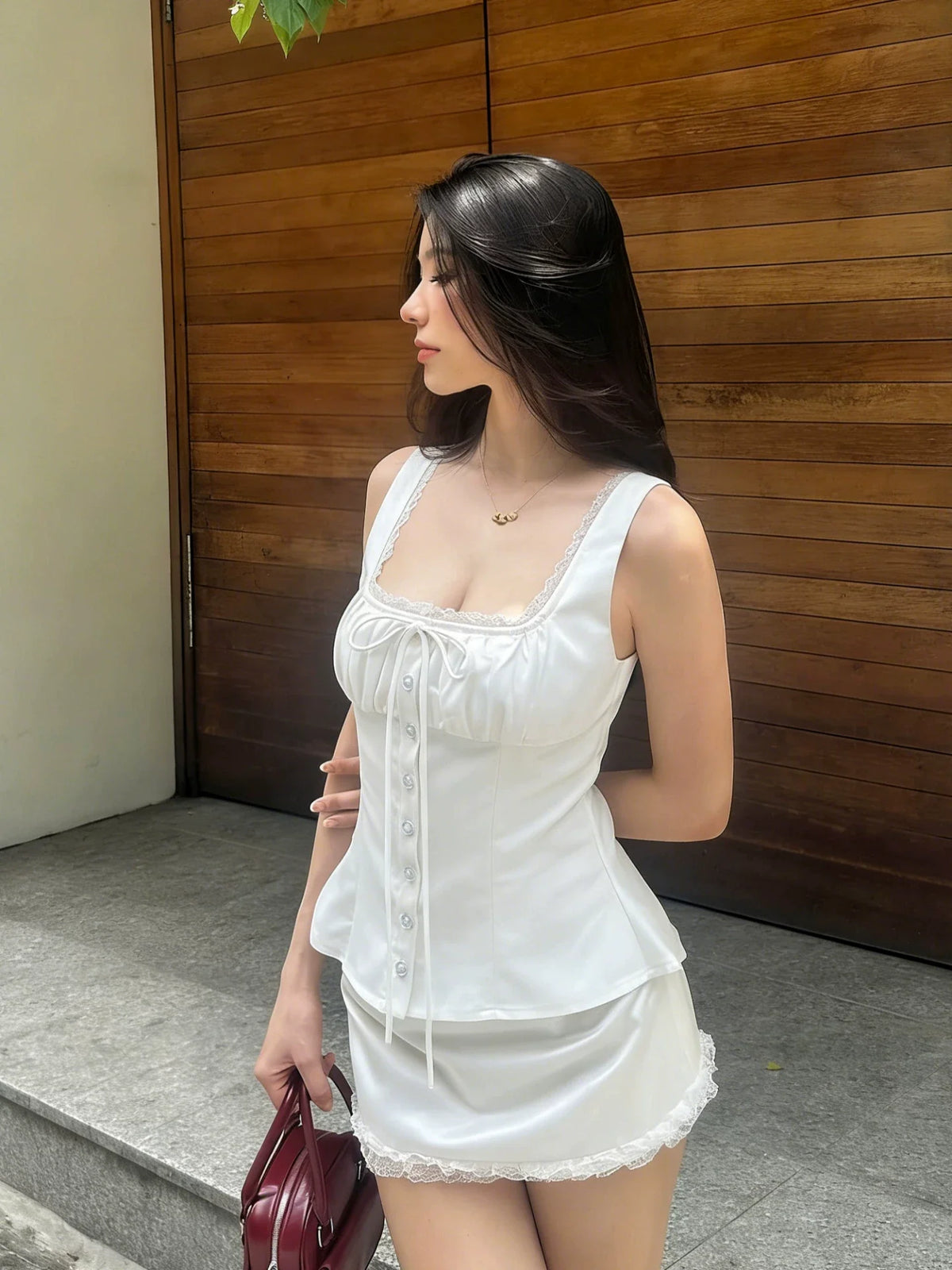 Kelis Lace Trim Ruched Tank