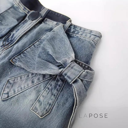 Kendyl Bow Denim Mini Skirt