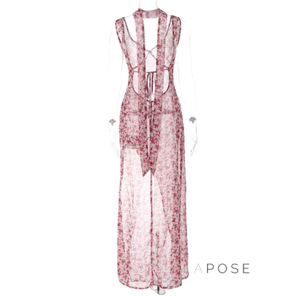 Khalia See-Through Floral Maxi Dress