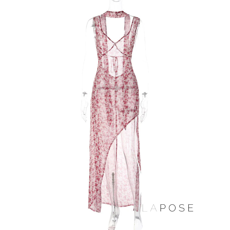 Khalia See-Through Floral Maxi Dress