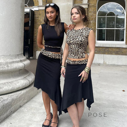 Khelani Leopard Asymmetric Skirt Set