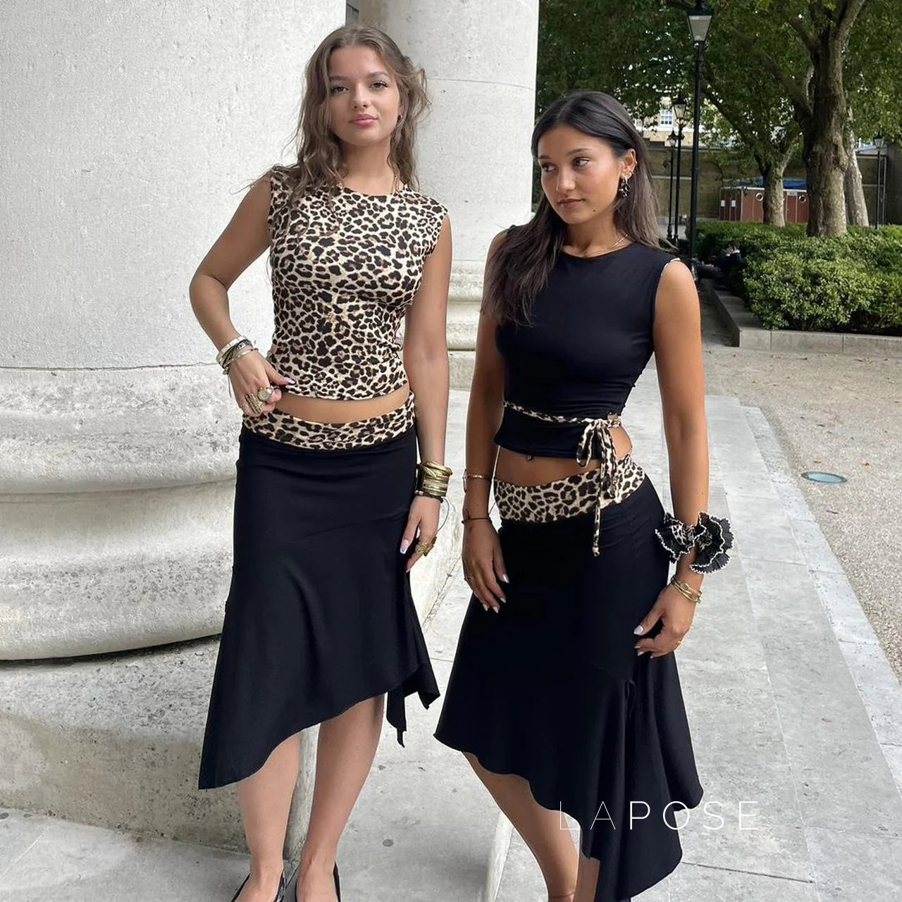 Khelani Leopard Asymmetric Skirt Set