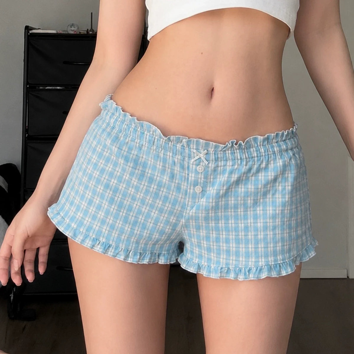 Kinzleigh Gingham Ruffle Hem Shorts