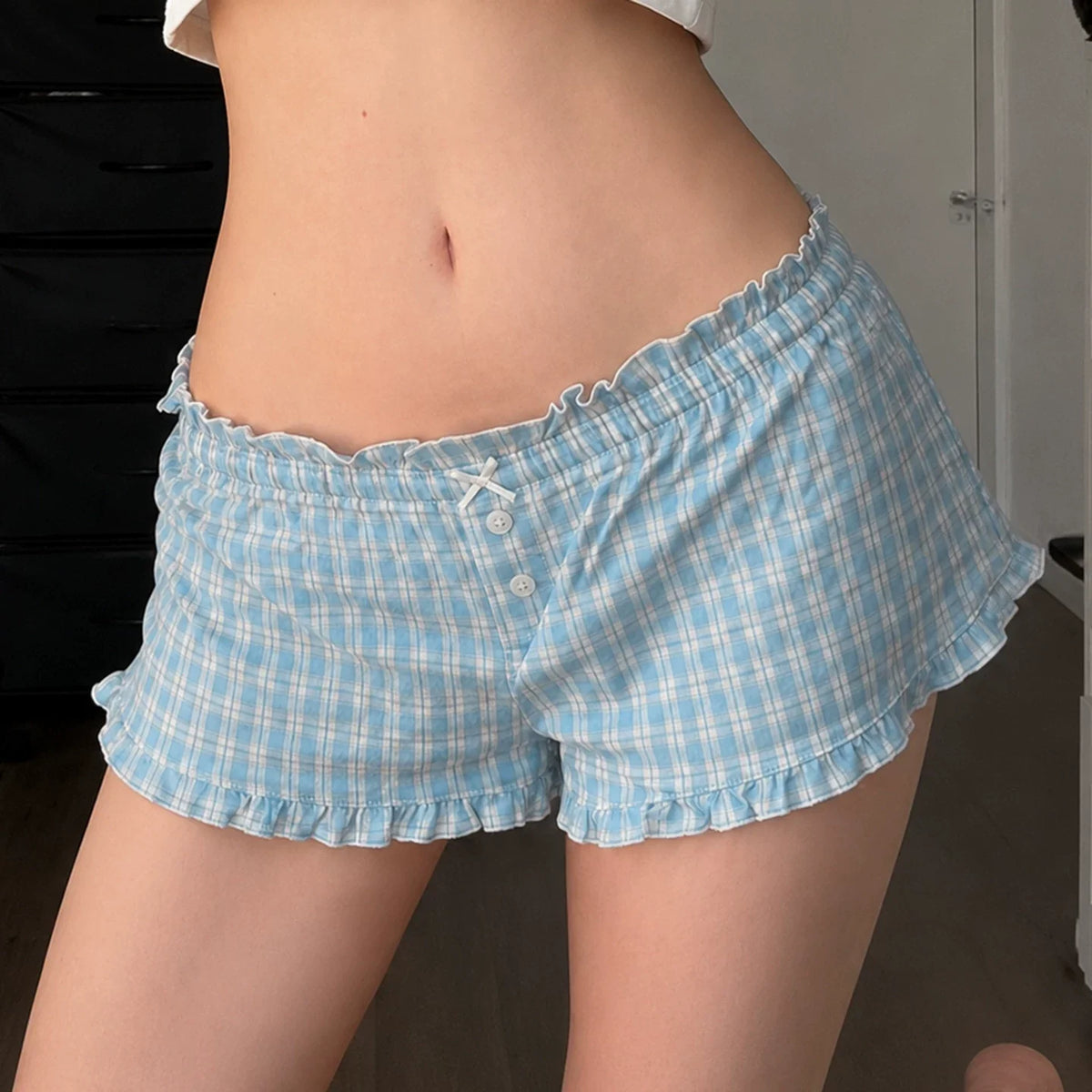 Kinzleigh Gingham Ruffle Hem Shorts