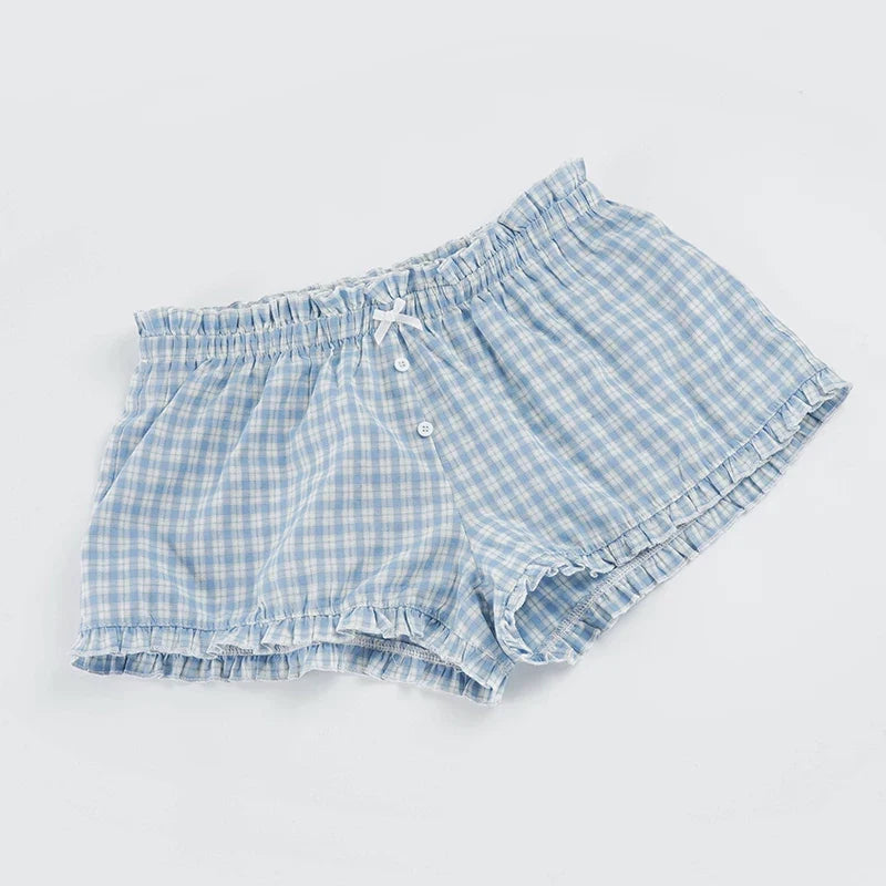 Kinzleigh Gingham Ruffle Hem Shorts