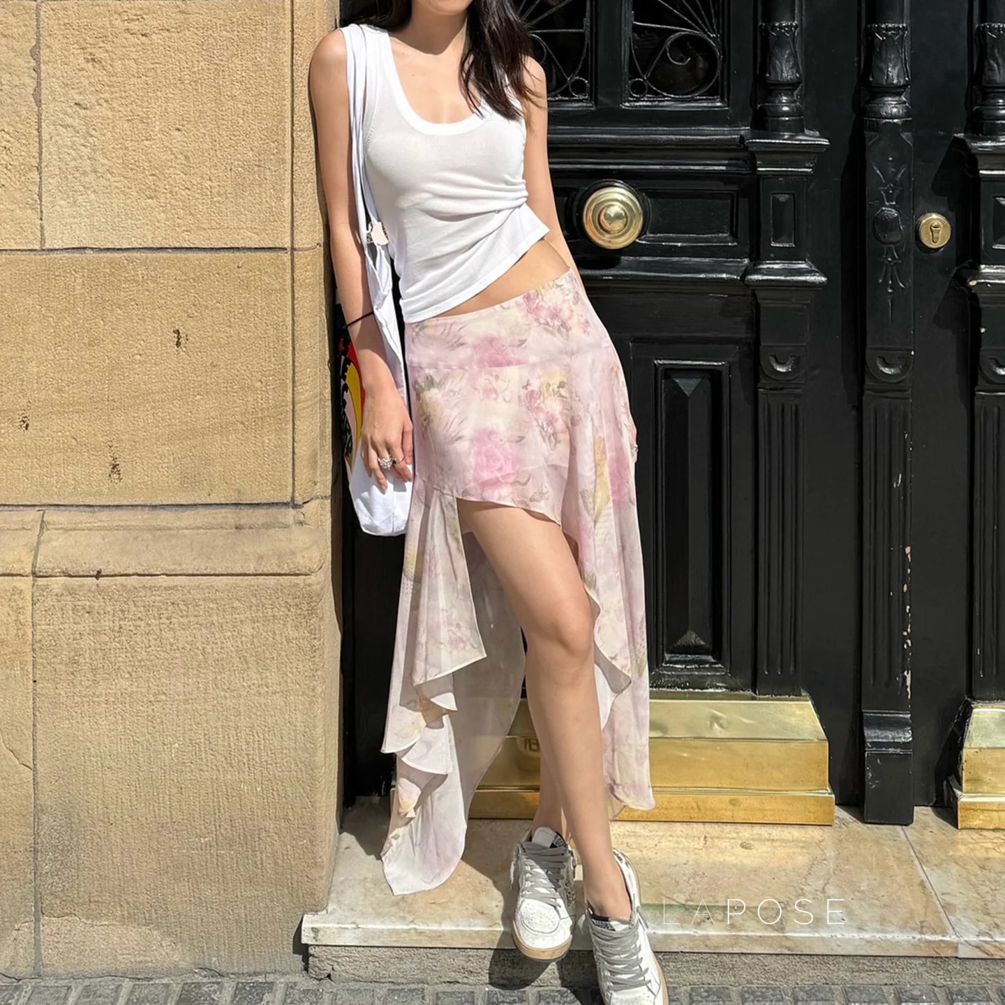 Korie Printed Ruffle Midi Skirt