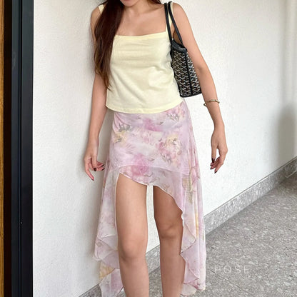 Korie Printed Ruffle Midi Skirt