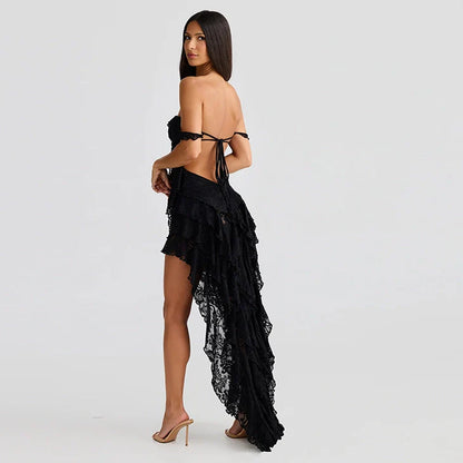 Lace Patchwork Strapless Mini Dress