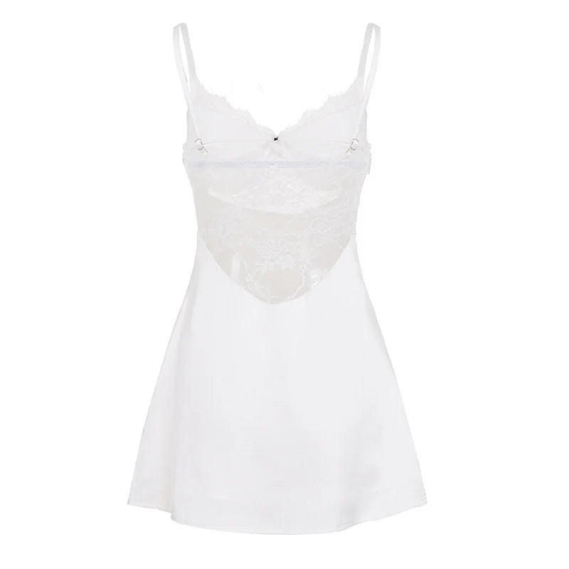 Lace Splicing Satin Mini Dress