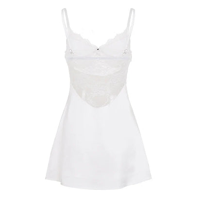 Lace Splicing Satin Mini Dress