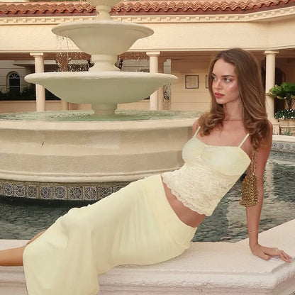 Lace Trim Camisole & Fishtail Skirt Set