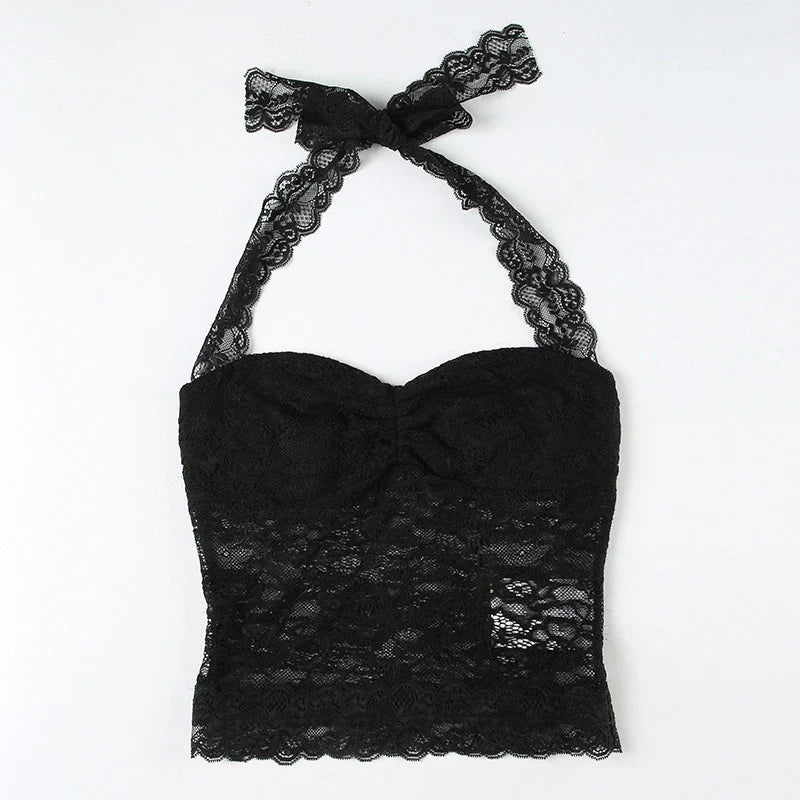 Lace Trim Halter Camisole Top