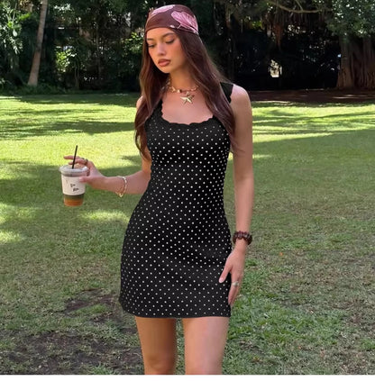 Lace Trim Polka Dot Mini Dress