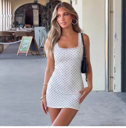 Lace Trim Polka Dot Mini Dress