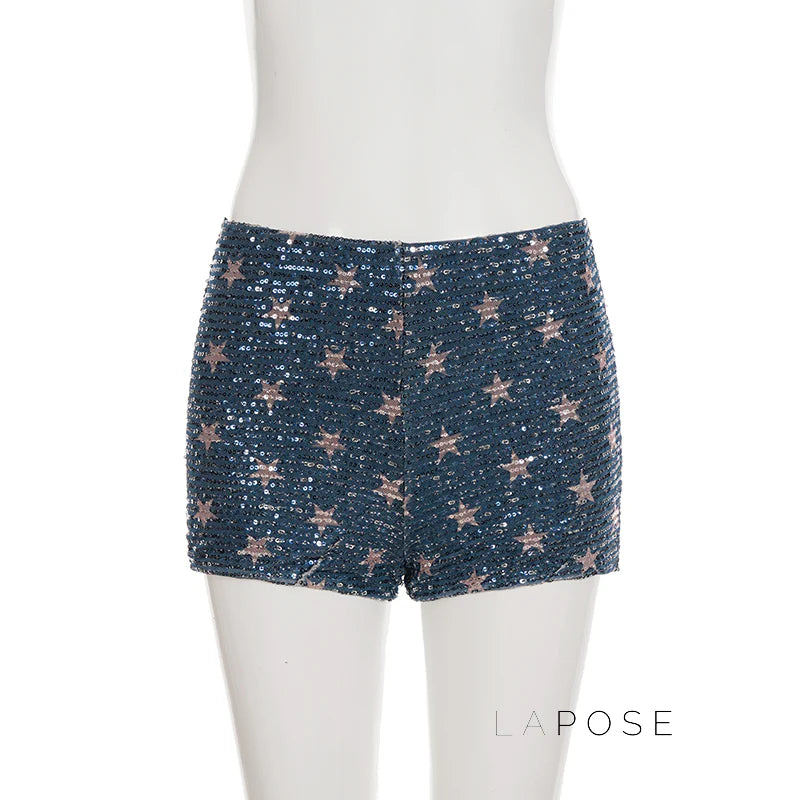 Laikynn Blue Sequin Shorts