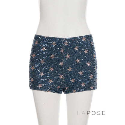 Laikynn Blue Sequin Shorts