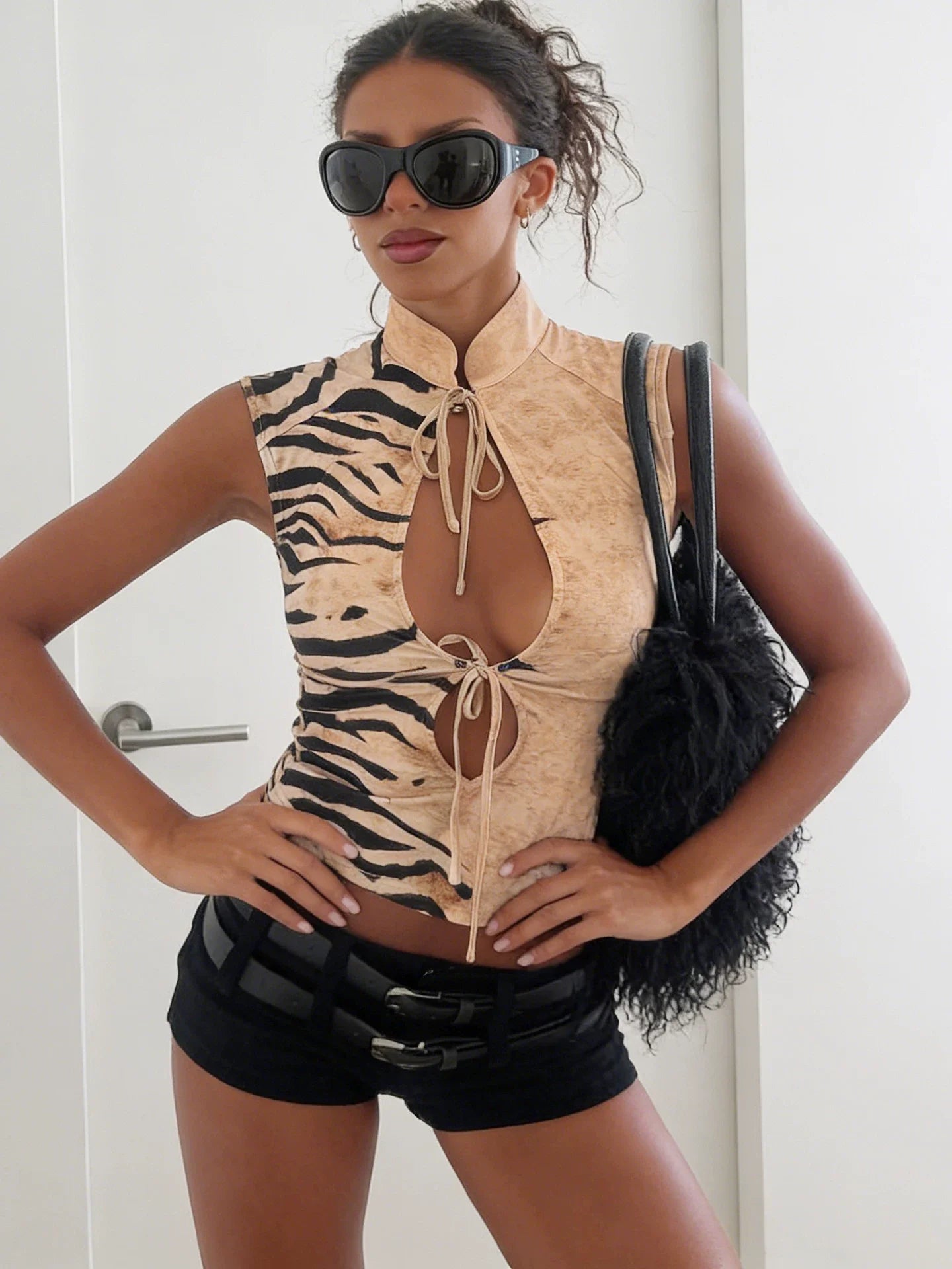 Laiyla Zebra Print Cutout Top
