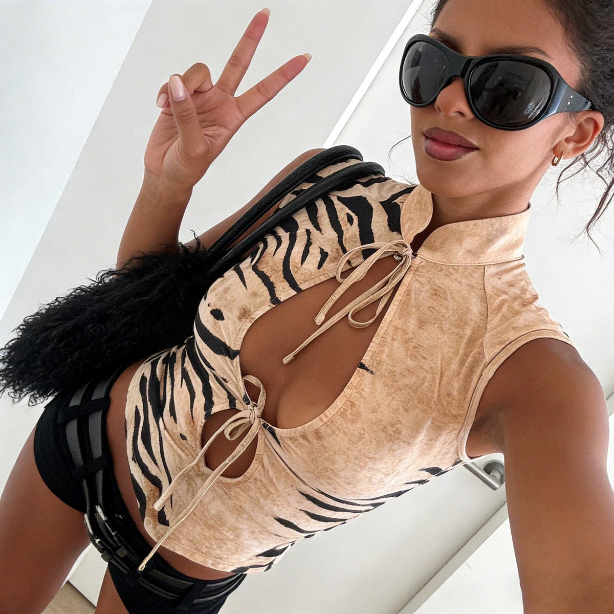Laiyla Zebra Print Cutout Top