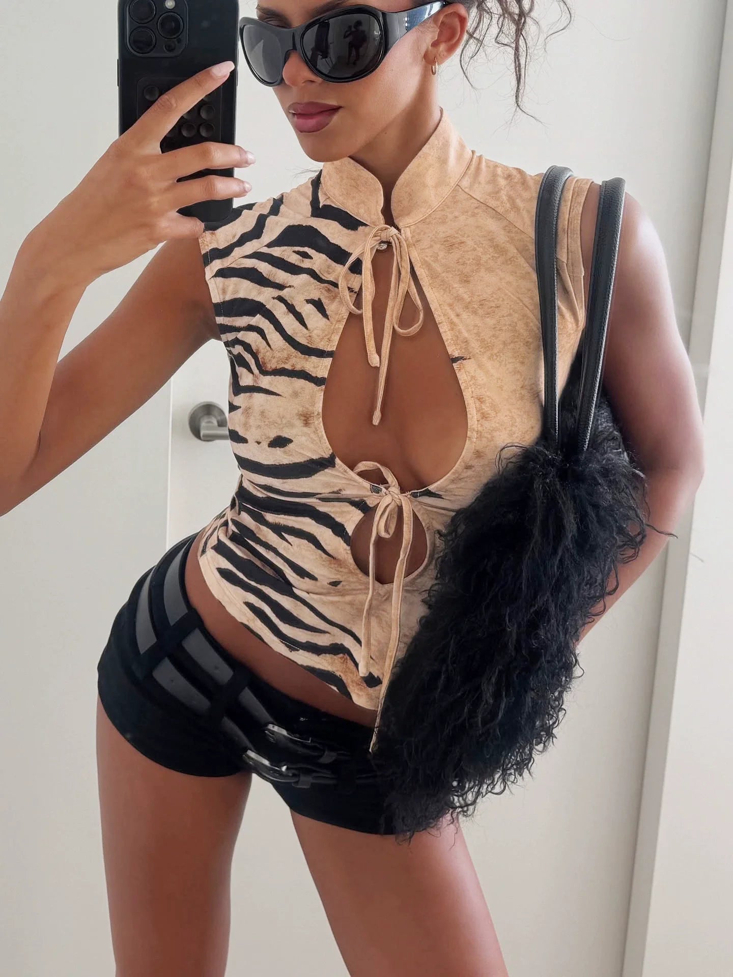 Laiyla Zebra Print Cutout Top