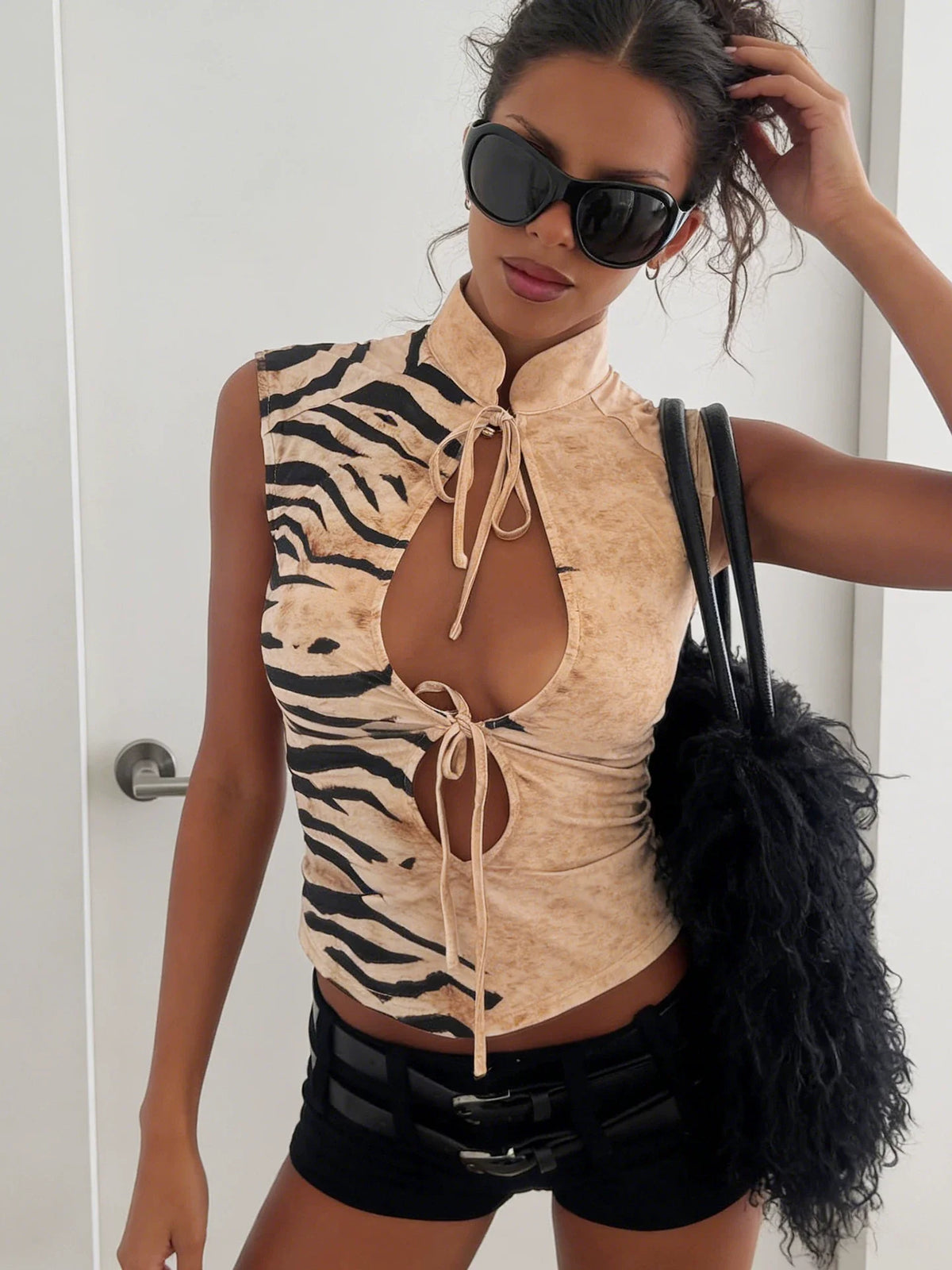 Laiyla Zebra Print Cutout Top