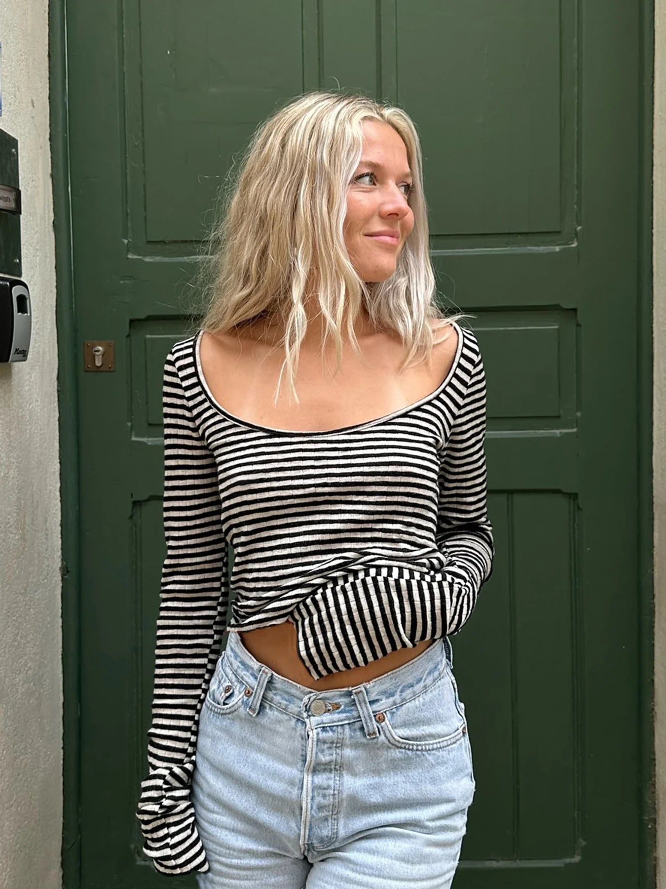Lauren Striped Long Sleeve Crop Top