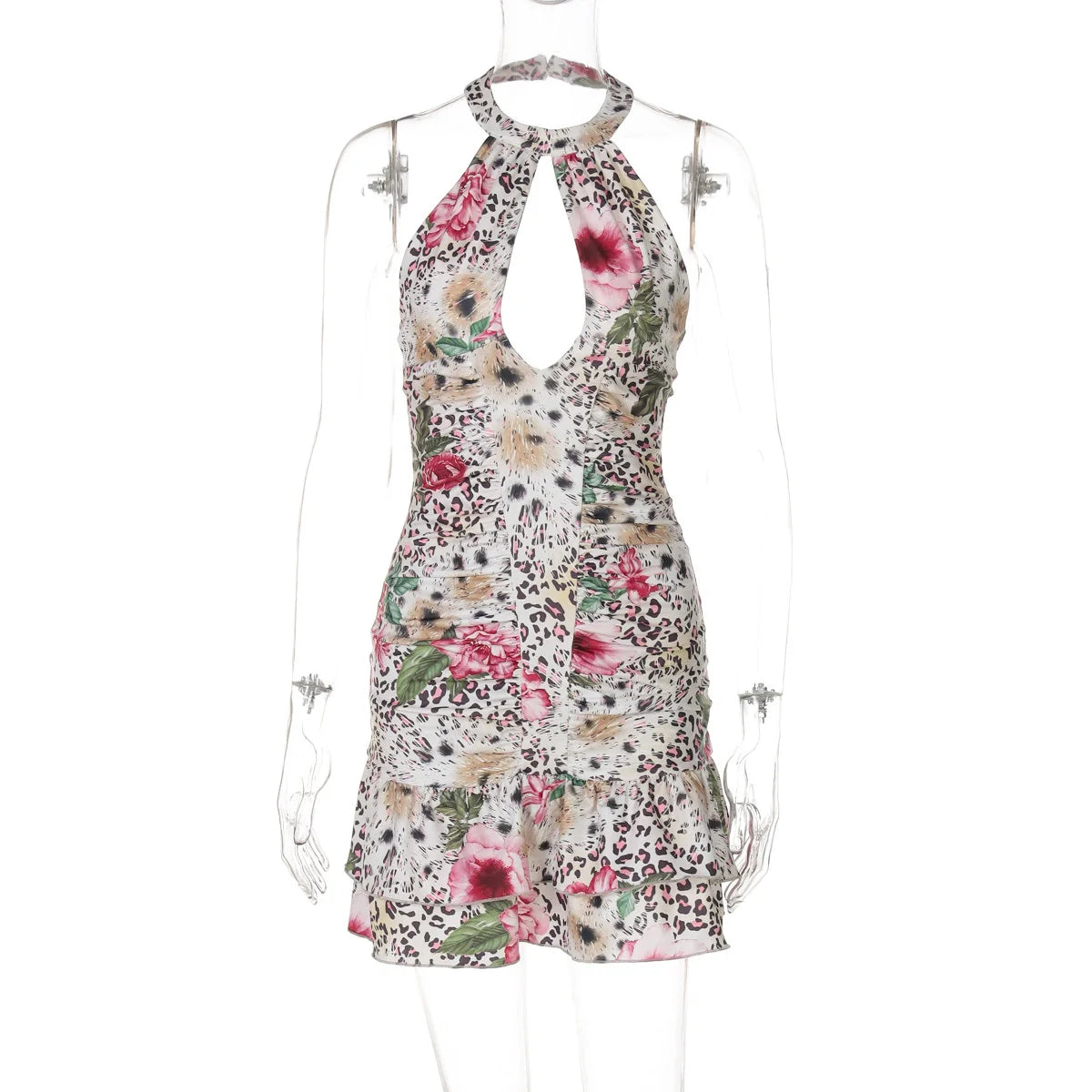 Leopard Print Halter Mini Dress