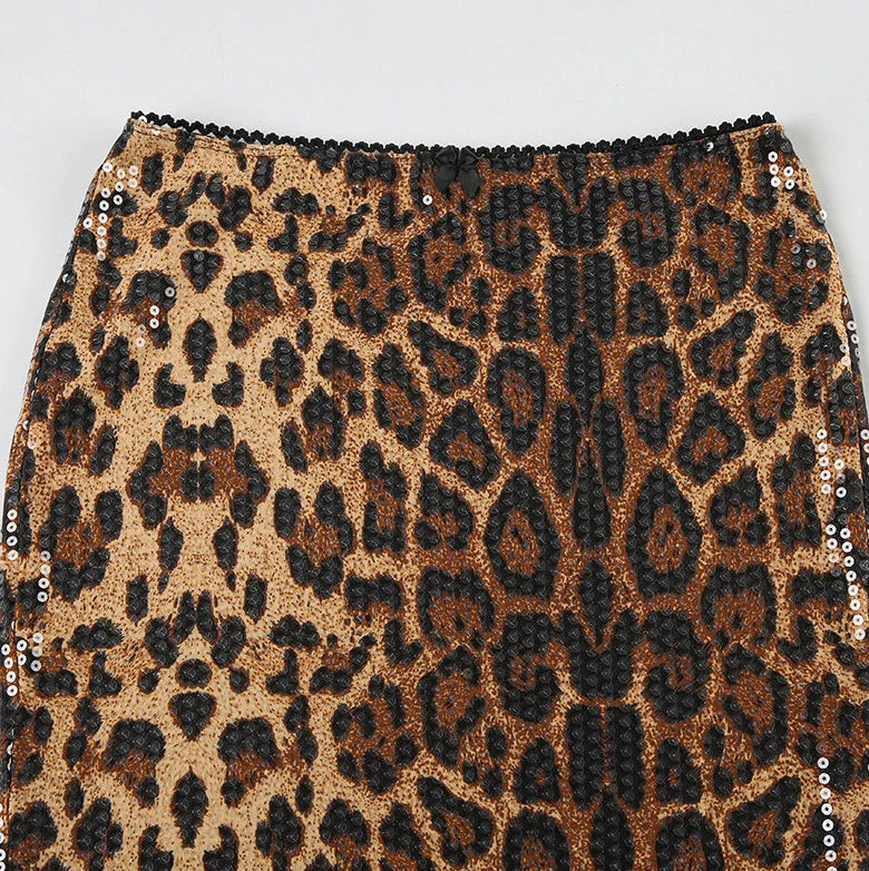 Leopard Sequin Bodycon Midi Skirt
