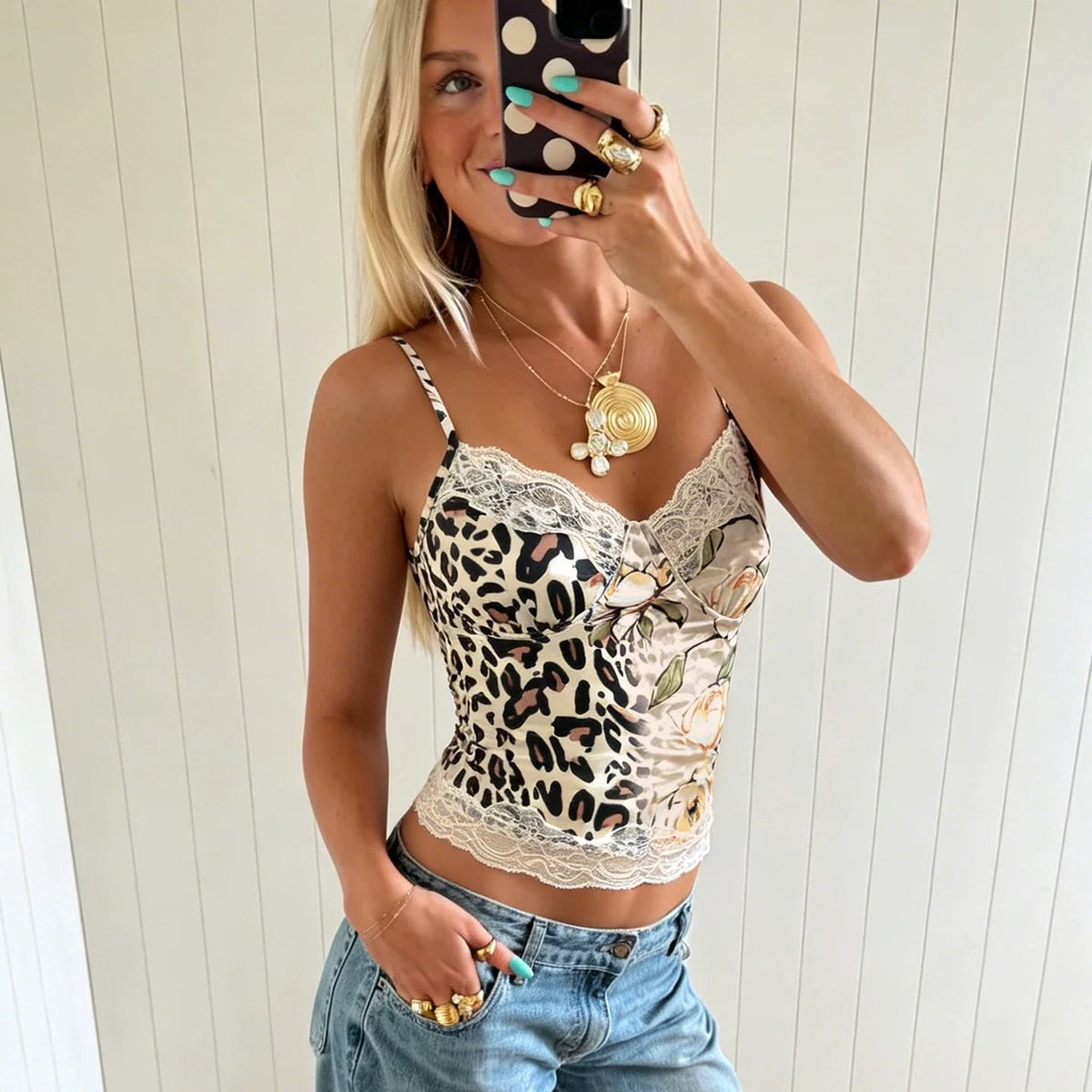 Lilith Leopard Floral Lace Camisole