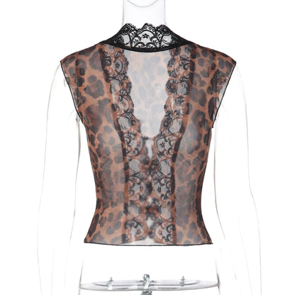 Lilyanna Leopard Lace Mesh Top
