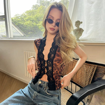 Lilyanna Leopard Lace Mesh Top