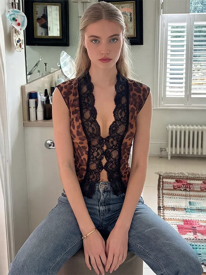 Lilyanna Leopard Lace Mesh Top
