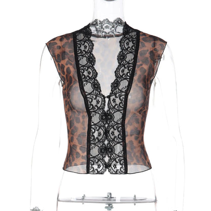 Lilyanna Leopard Lace Mesh Top