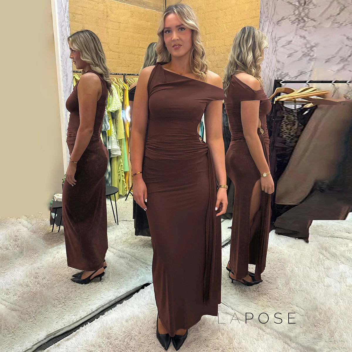 Maahi One-Shoulder Slit Maxi Dress