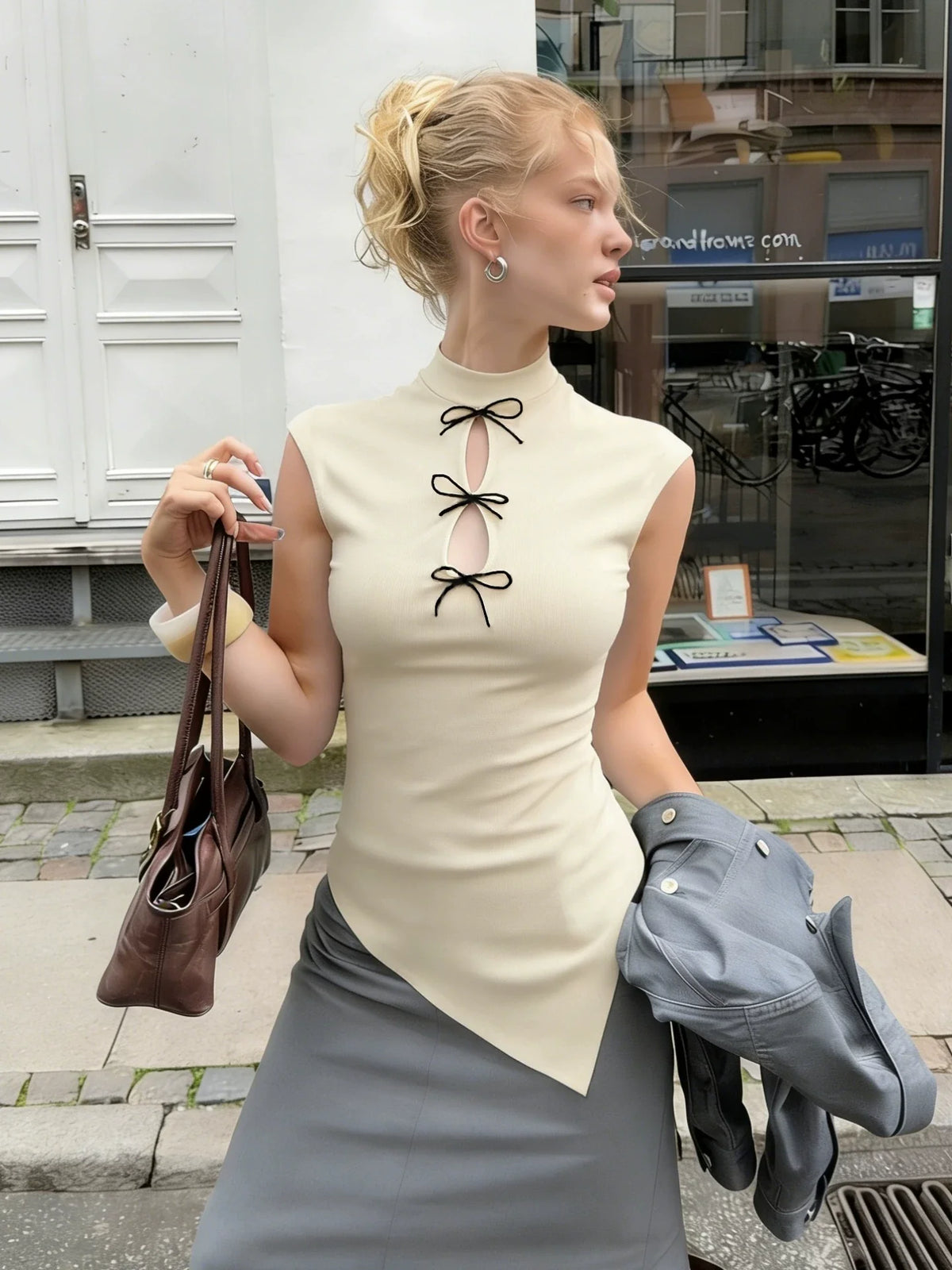 Mae Asymmetric Bow Cut-Out Top