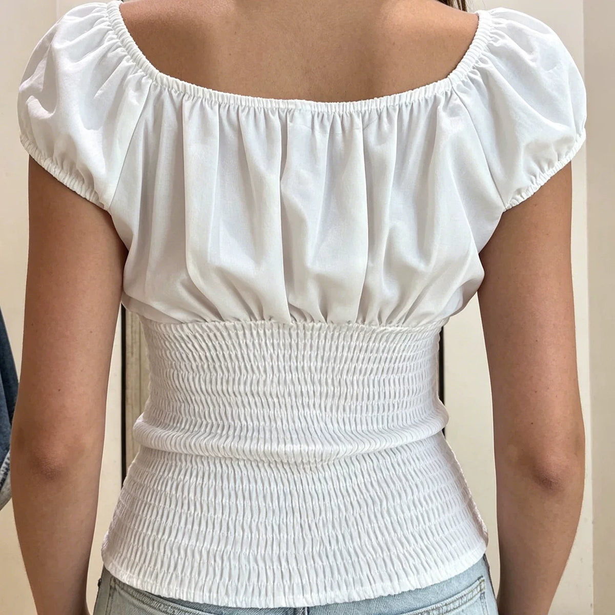 Maliah Floral Embroidered Shirred Top