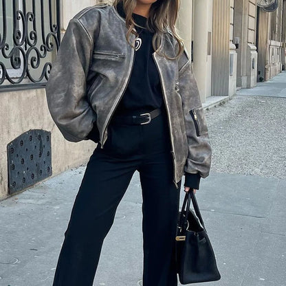 Martina Distressed Aviator Jacket