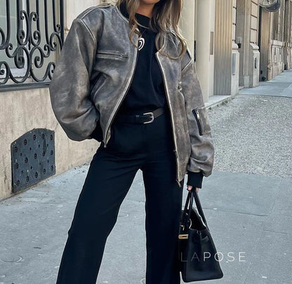 Martina Distressed Aviator Jacket