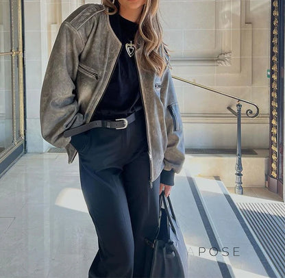 Martina Distressed Aviator Jacket