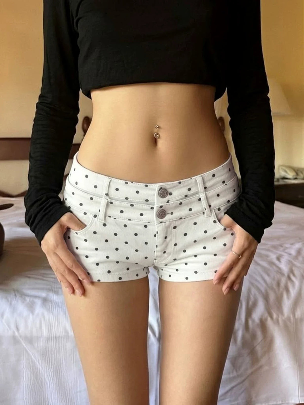 Maureen Polka Dot Denim Shorts