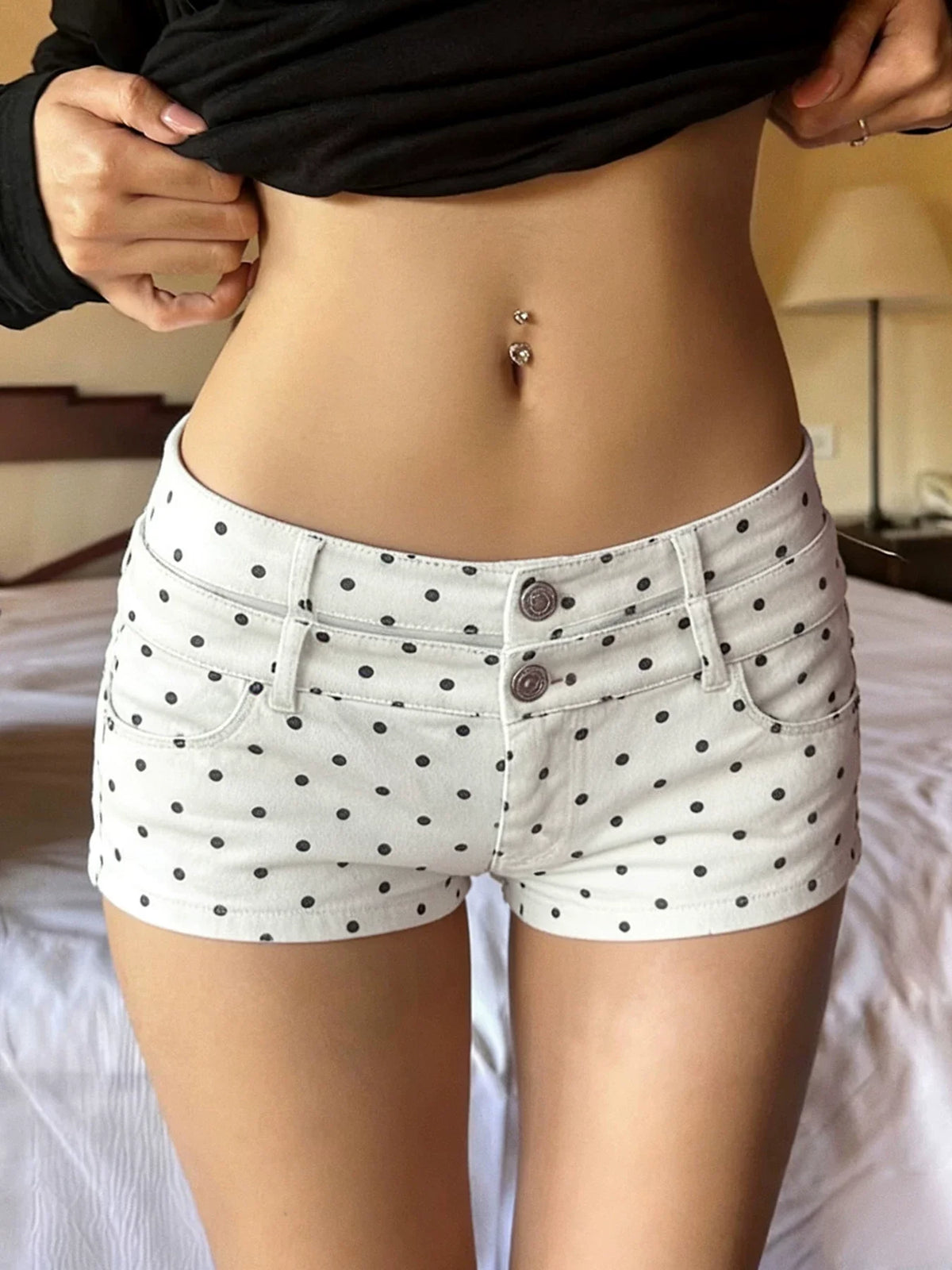Maureen Polka Dot Denim Shorts