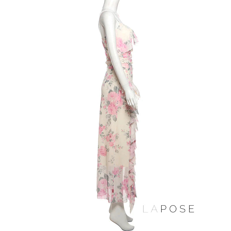 Maybree Mesh Ruffle Maxi Dress
