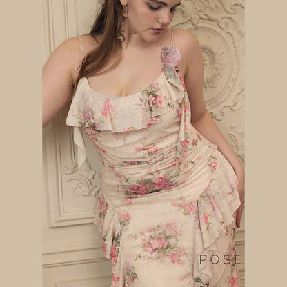 Maybree Mesh Ruffle Maxi Dress