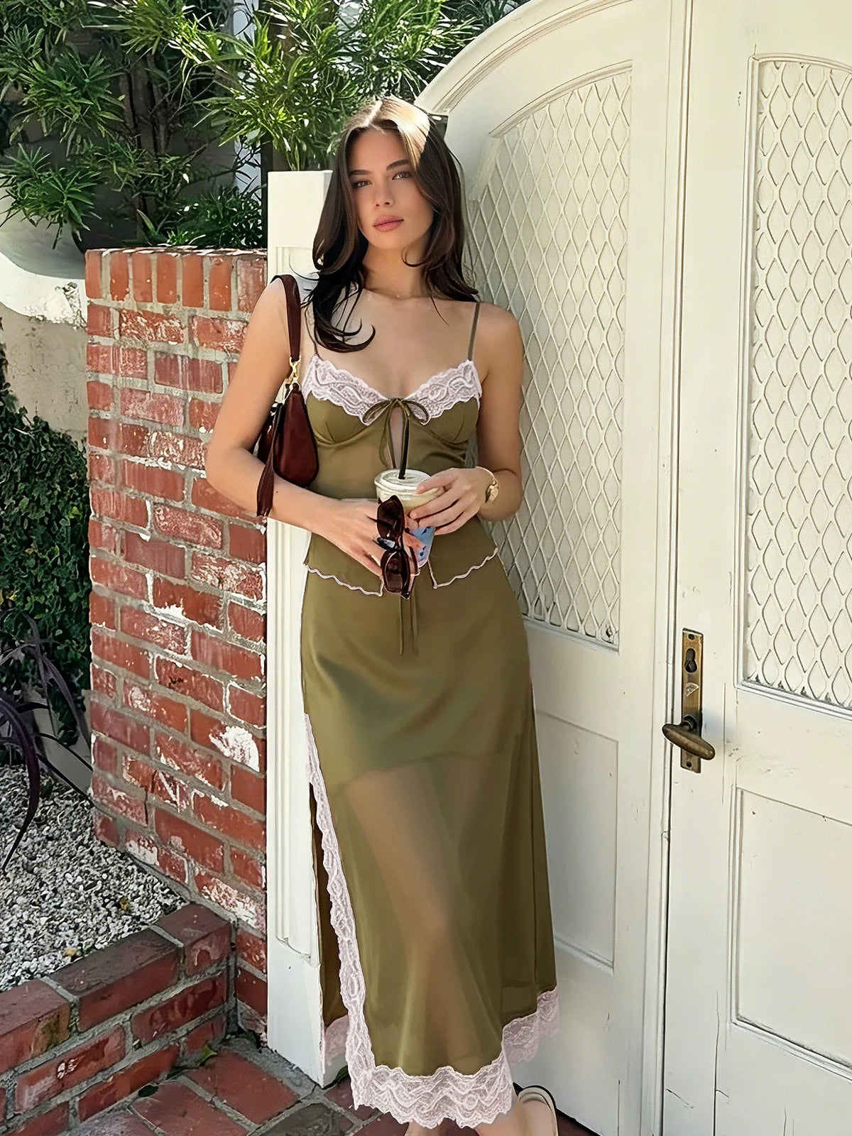 Melanny Lace Trim Skirt Set