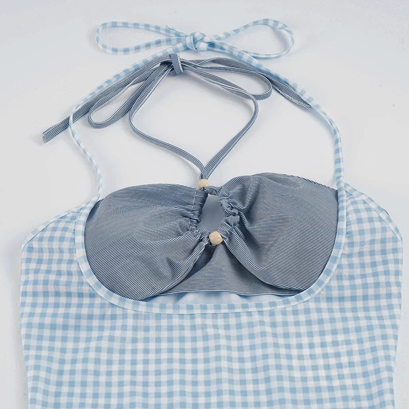 Michaella Gingham Three Piece Swim Set