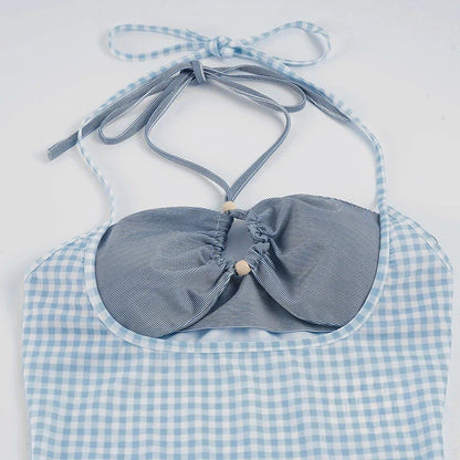 Michaella Gingham Three Piece Swim Set