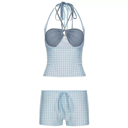 Michaella Gingham Three Piece Swim Set