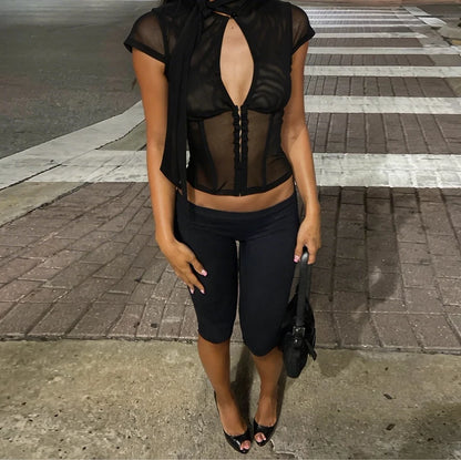 Mirabel Sheer Mesh Keyhole Top